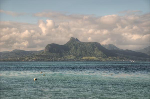 view of lion mountain from pointe d'esny, mauritius