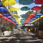 street covered with umrellas in port louis, mauritius