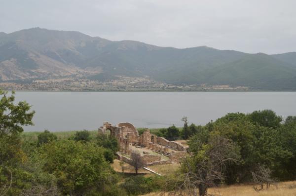 The ruins of the 10th-century Basilica of Saint Achillius on saint achillios island in prespa, greece