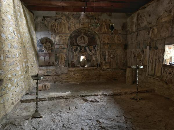 The interior of the monastery of the virgin mary chapel on agios achillios island, small prespa lake, greece