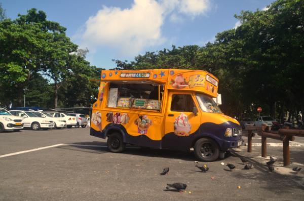 Ice cream van in the parking lot of blue bay in mauritius