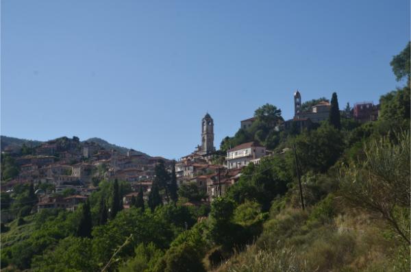 view of Dimitsana while approaching from a hike through lousios gorge