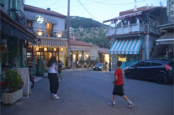 center of dimitsana village in the evening