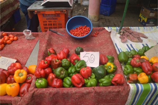 peppers stall at monday market of mahebourg, mauritius