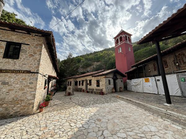 the monastery of mavriotissa on the shore of kastoria lake