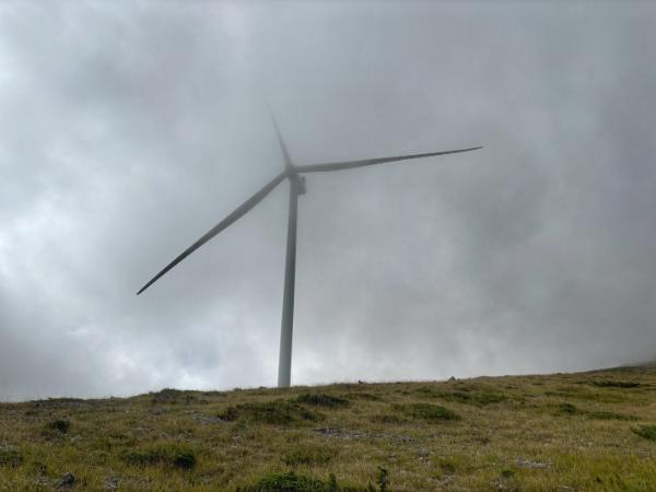 wind turbines on the mountain slope of mount askio in north greece