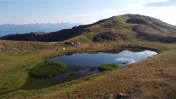 Aerial view of the dragon lake of mount smolikas