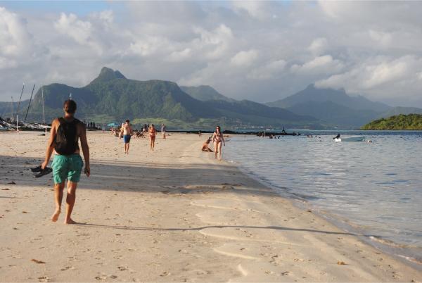 walking at pointe d'esny beach in mauritius