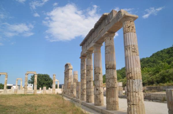 Surviving part of the peristyle colonnade of Aigai Palace in vergina greece