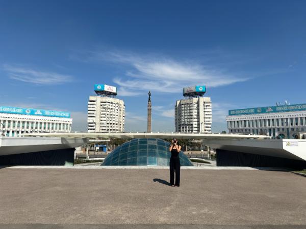 glass dome and high-rise buildings in central almaty, kazakhstan