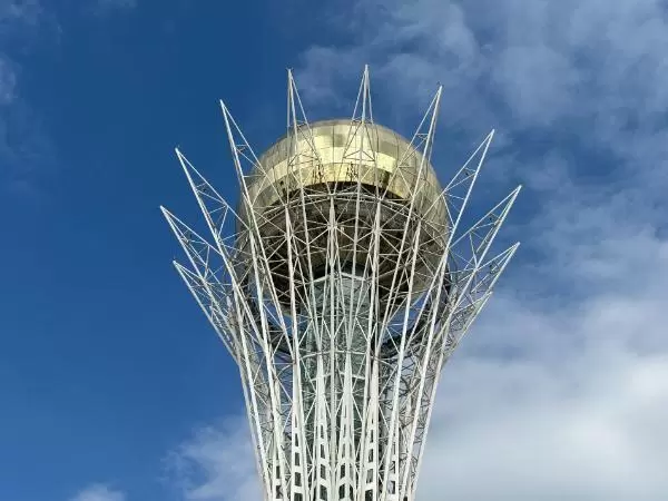 sphere on top of baiterek monument/observation tower in central astana, capital city of kazakhstan