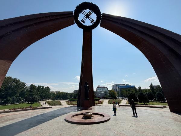 monument with ever burning fire in central bishkek, capital city of kyrgyzstan