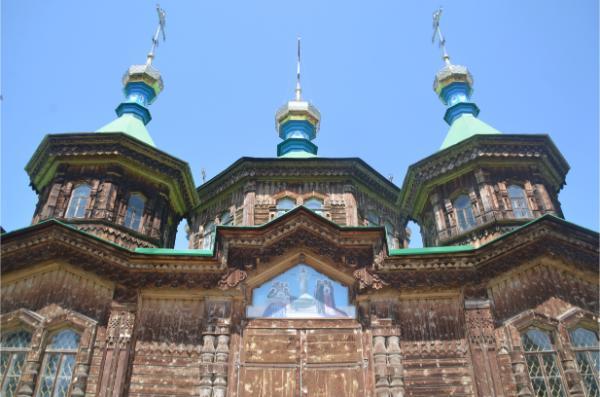 wooden russian church in karakol, kyrgyzstan