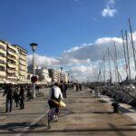 coastal promenade of volos city in greece