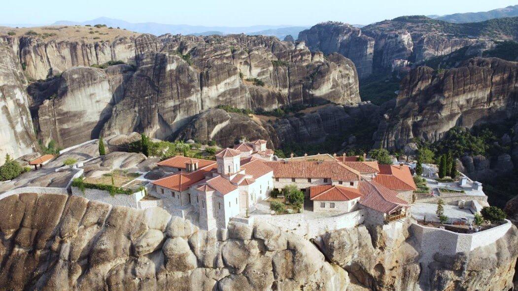 drone view of The Monastery of the Holy Trinity in Meteora