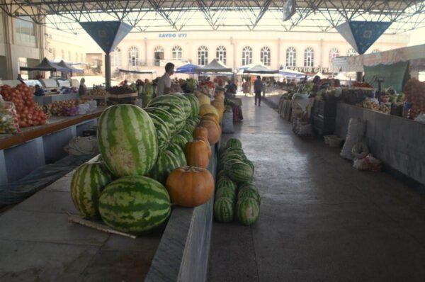 watermelons and pumpkins fo sale in Siyob Bazaar in samarkand