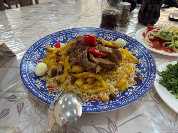 A generous portion of plov, uzbek national dish