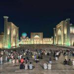 registan square of samarkand at night