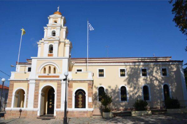 photo of church in aidipsos village on euboea island, greece