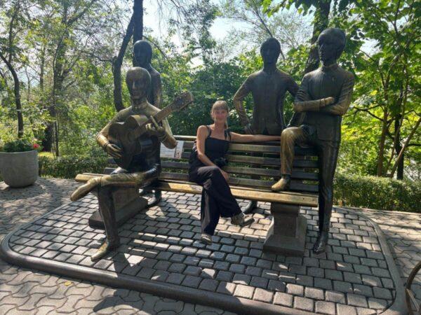 statue of the beatles in kok tobe park in almaty, kazakhstan