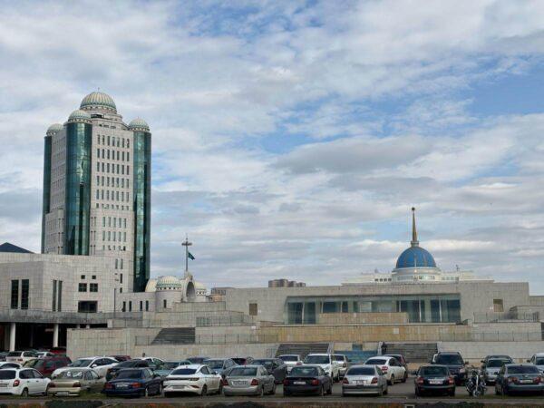 The huge dome of Ak Orda Presidential Palace in astana seen from the closest point of tourist access