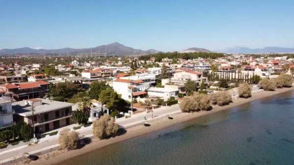 photo of drone view of avlida beach on euboea island, greece