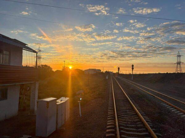 A beautiful steppe sunrise upon entering Balkhash town in central kazakhstan