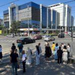 Busy crossroad in modern downtown Bishkek