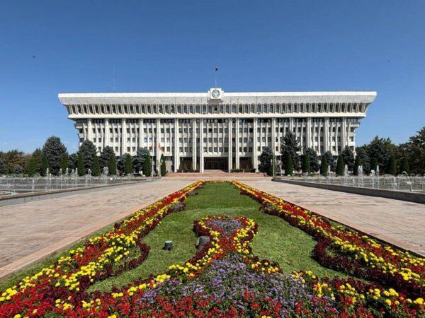 A nice in front of bishkek's palatial parliament