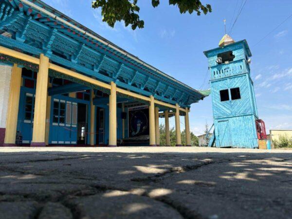 A unique blue wooden mosque in karakol, kyrgyzstan