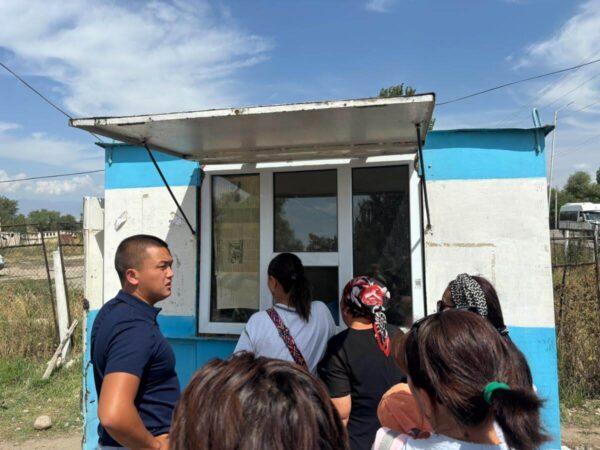 ticket booth at bus station in karakol, kyrgyzstan for the bus to cholpon ata