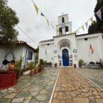 photo of picturesque white greek church in the village of lichada on euboea island, greece