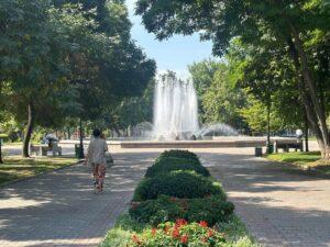 a park with a fountain in tashkent, uzbekistan