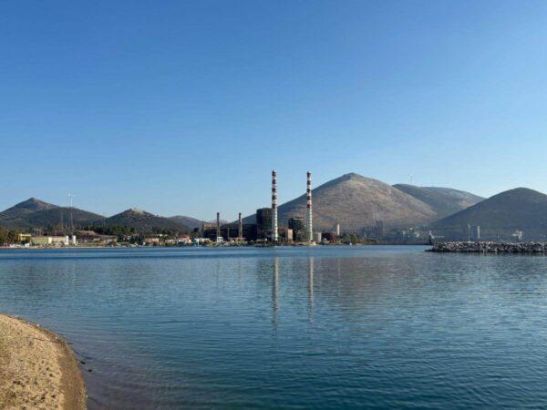 Aliveri’s factories and Rizokastro Castle seen from across the bay