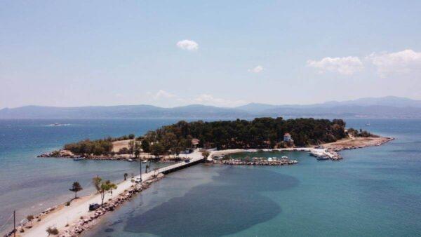 Aerial view of the Dreams Island (neisi ton oneiron or pezonisi) of eretria