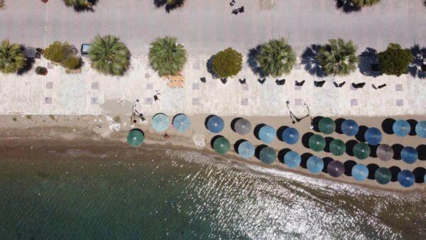 bird's eye drone photo of The main beach of eretria