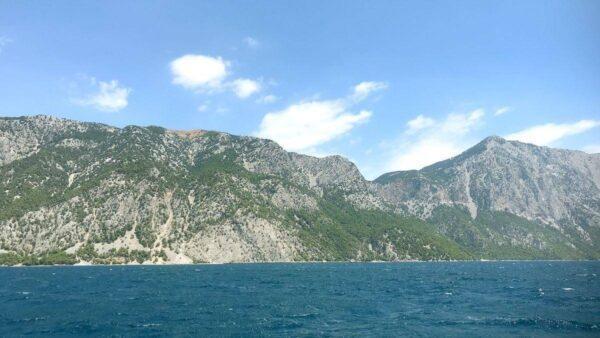 Sailing by the foot of Mount Kandyli on evia island