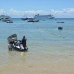 jetski, boats, cruise ship in the beautiful blue waters of aramacao dos buzios in brazil